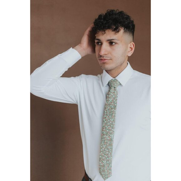 Men's Skinny Tie Floral Print Cotton Necktie Great for Weddings Calla Lily - Picture 2 of 5